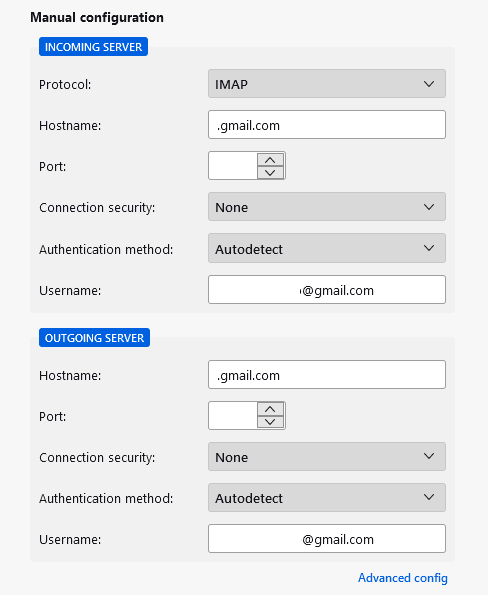 Thunderbird IMAP configurations